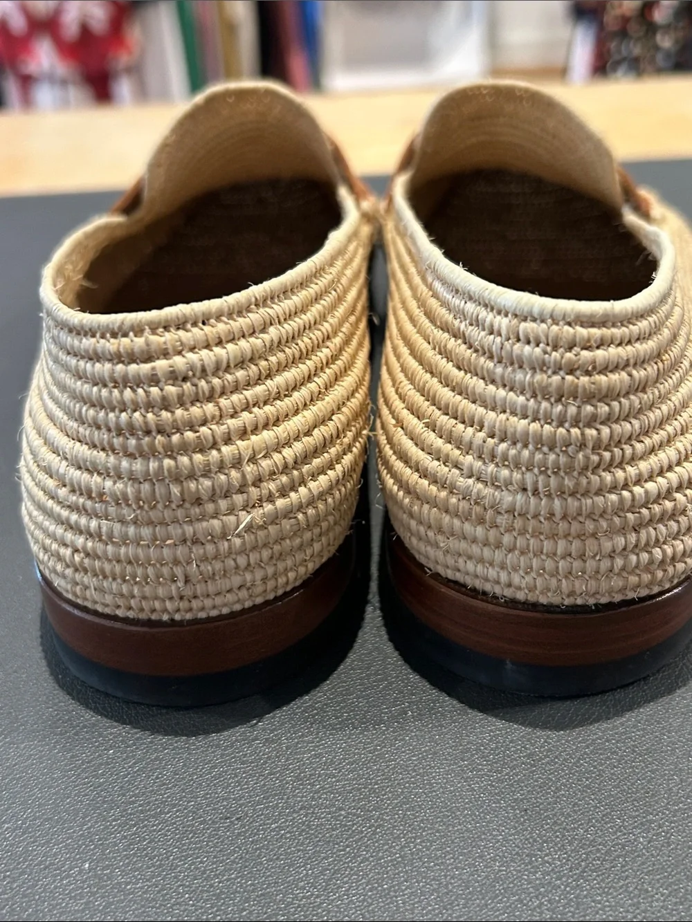 Manolo Blahnik Woven Raffia Loafers with Brown Leather Strap